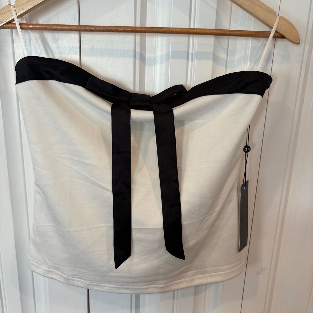 Emerson Lang White Bow Strapless‎ Top Size Large